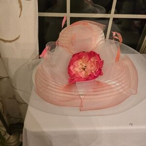 Elegant Pink and White Derby Hat